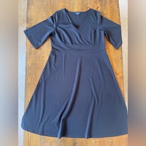 Lands' End Classic Black Dress with Bell Sleeves. Size 16W. Polyester blend.